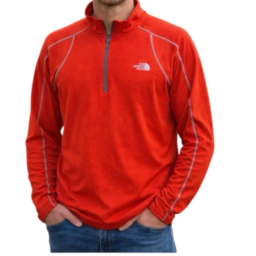 The North Face Men's Medium Quarter Zip Bright Orange Pullover Top